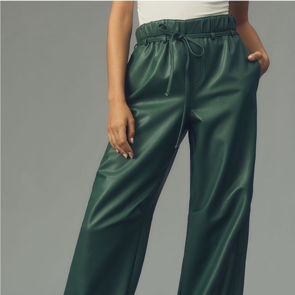 Anthropologie Pilcro Faux Leather Soft Parachute Pants Dark Green Sz S NEW - Picture 2 of 15